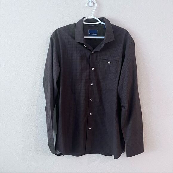 Tommy Bahama Mens Brown Print Size L Silk Cotton Blend Button Shirt Long Sleeve - Picture 1 of 6